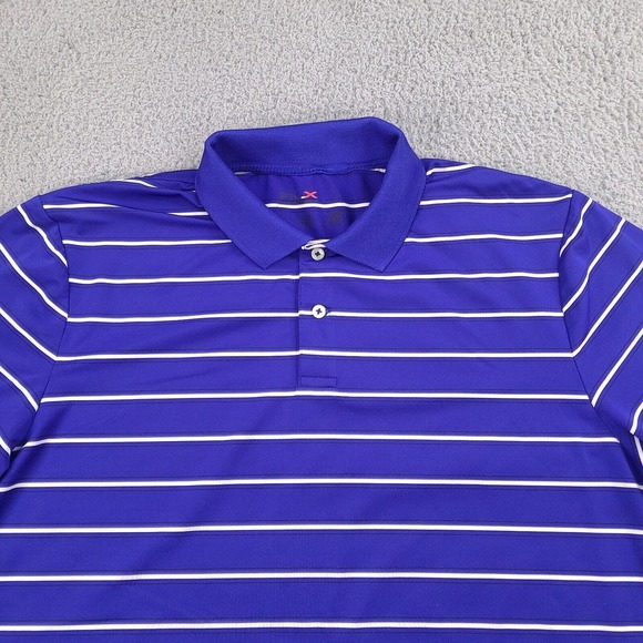 Ralph Lauren RLX Polo Shirt Mens Large Blue Striped Golf Casual Logo - Picture 2 of 14